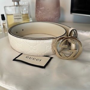 Gucci | Belt | White Leather | Gold Metal | Size XS